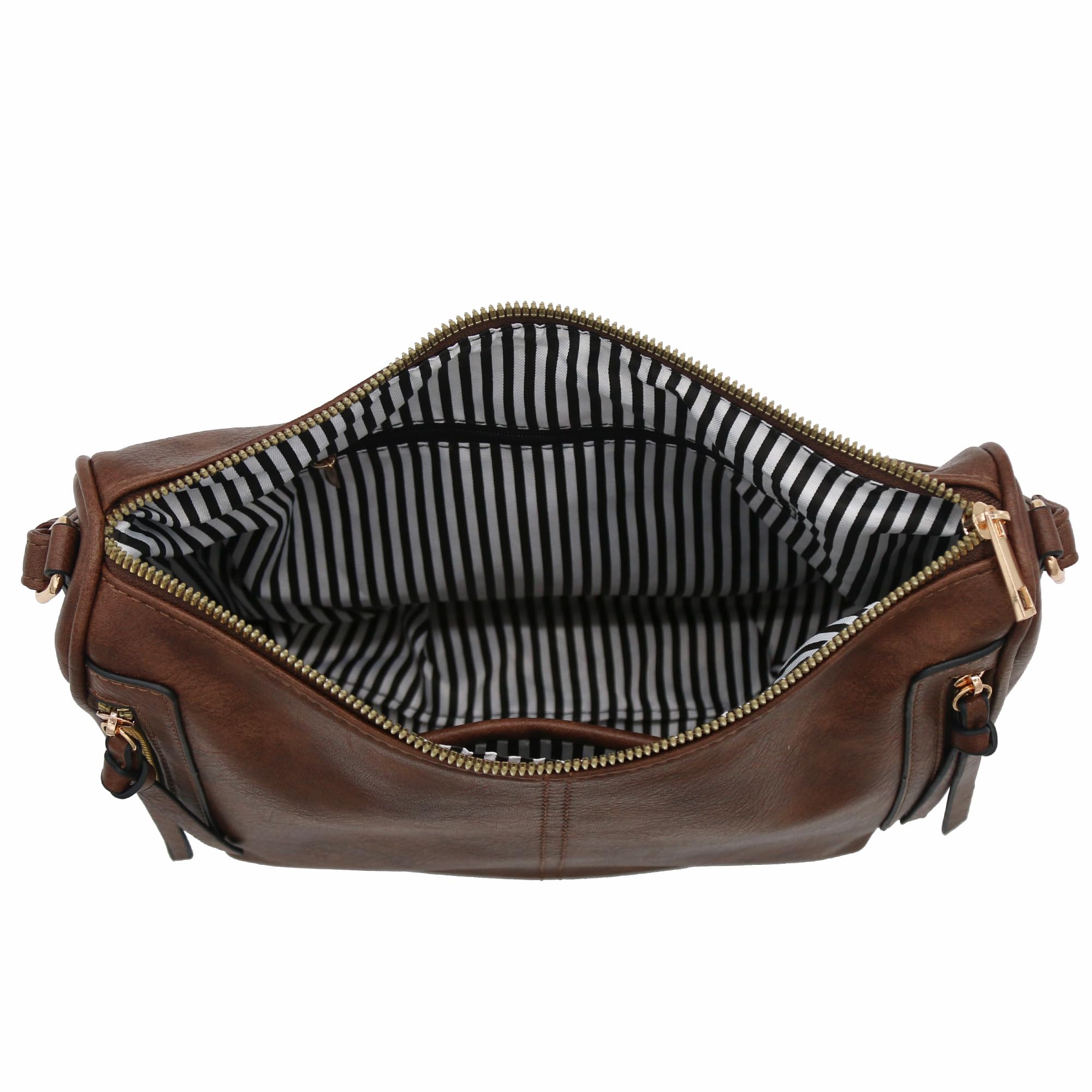 Faux Leather Two Front Zipper Pocket Crossbody Saddle Bag