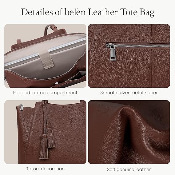 Genuine Leather Tote Bag for Women Work, Womens Laptop Tote Bags Shoulder Purses Totes with Compartments Handbags