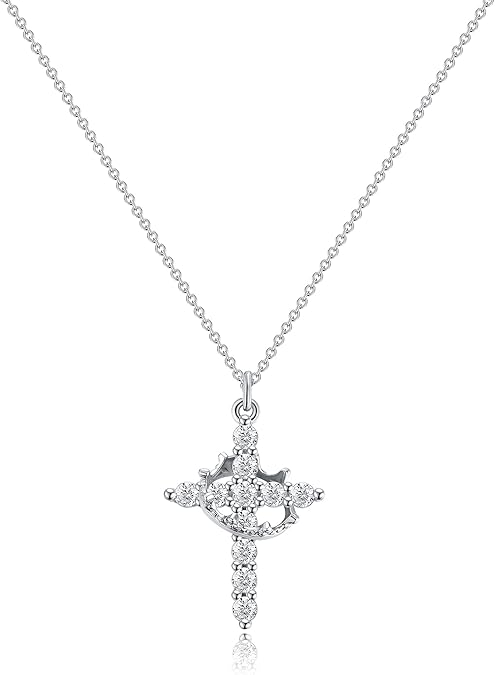 Diamond Cross Necklace for women-Dainty 14k Gold Cubic Zirconia Pendant Necklaces Simple Gold Cross Pendant Necklace Cute Tiny Gold Jewelry