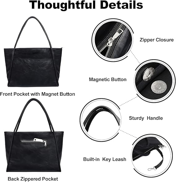 Large Tote Bag for Women Work with Zipper 16L Vegan Leather Ladies Travel Purses and Handbags