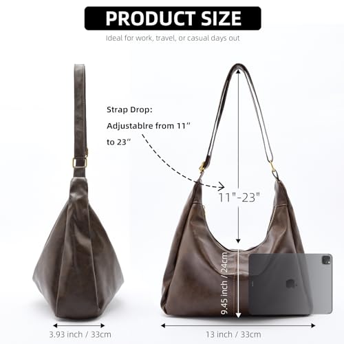Hobo Bags for Women, Ultra Soft Foldable Vegan Leather Shoulder Handbag, Stylish Slouchy Tote Purses