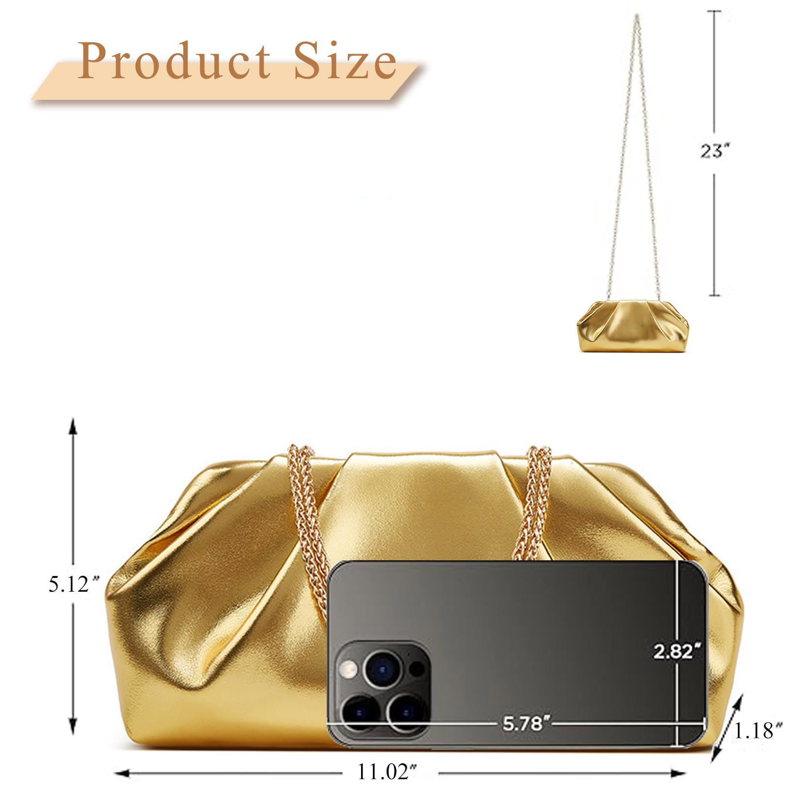 Clutch for Women, Vegan Leather Evening Purse, Soft Pleated PU Clutch Bag for Proms Parties