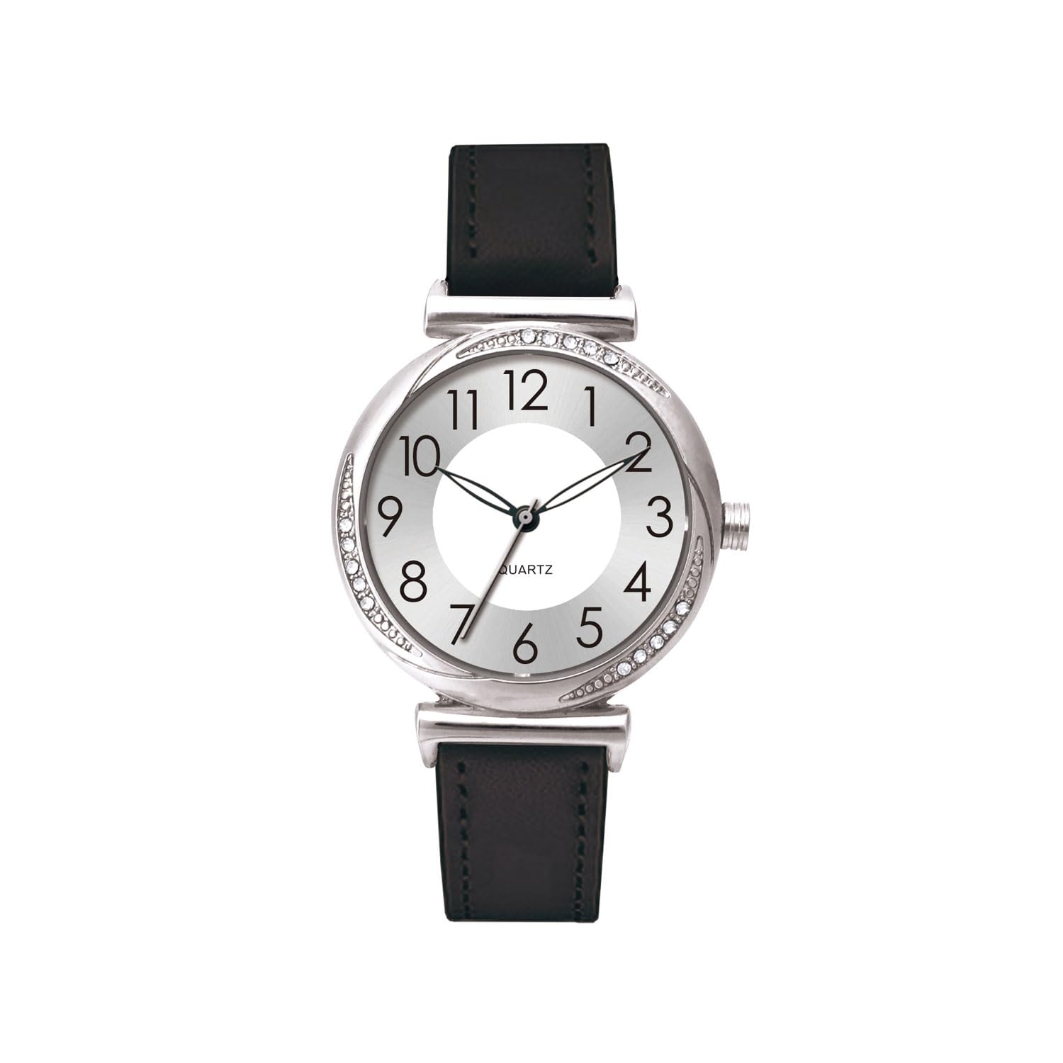 Women's Watch Ladies Quartz Watch with Crystal Accents Purple Leather Band Silver Dial