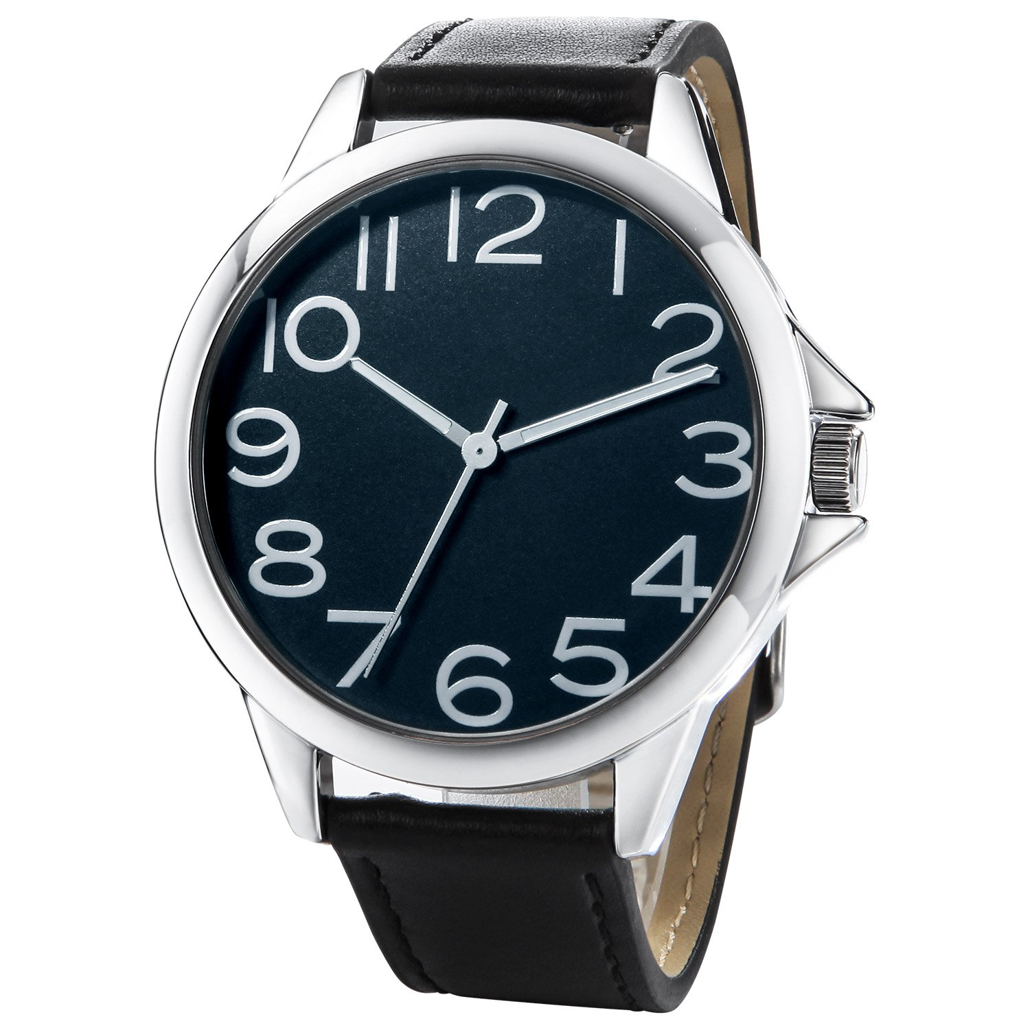 Men Quartz Watch with Leather Strap Wrist Watch - Classic Arabic Numbers, White, Dress, Fashion Simple Style