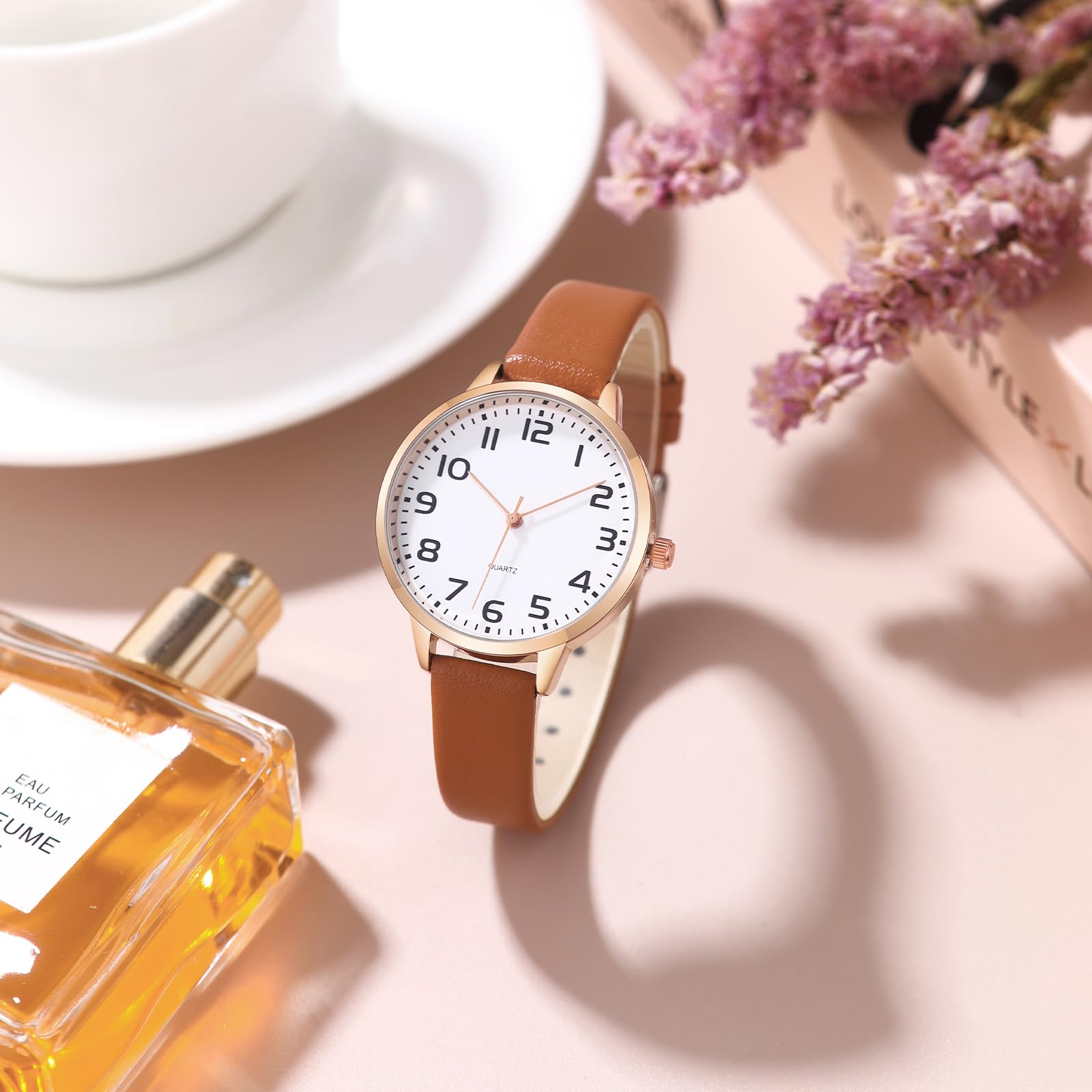 Women's Dainty Analog Leather Dress Watch for Small Wrists, Ladies Waterproof Watches for Women, Reloj para Mujer