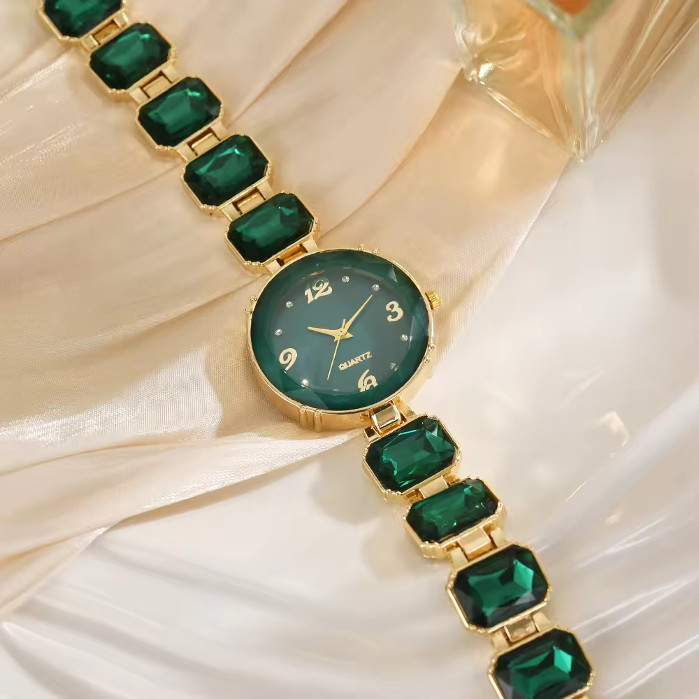 Fashionable women's quartz watch with a colored dial and multi-color chain strap, suitable for daily decorative wear.
